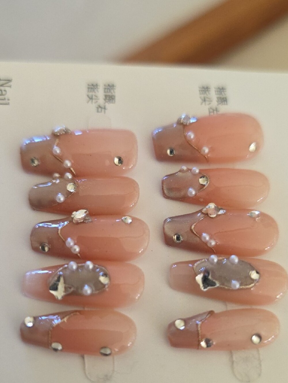 Pink Pearl & Rhinestone Press-On Nails Small - Picture 6 of 9
